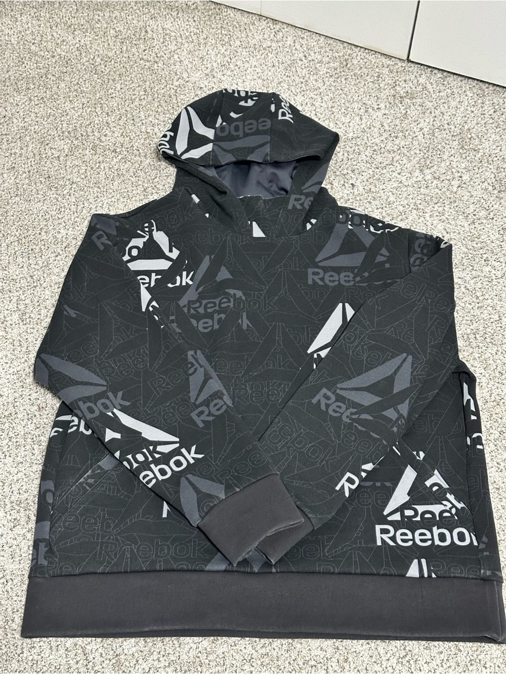 Reebok Men’s Black & Gray All-Over Logo Zip-Up Hoodie